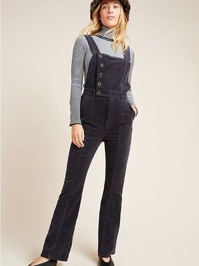 Pilcro Corduroy Button-Front Overalls in Charcoal from Anthropologie